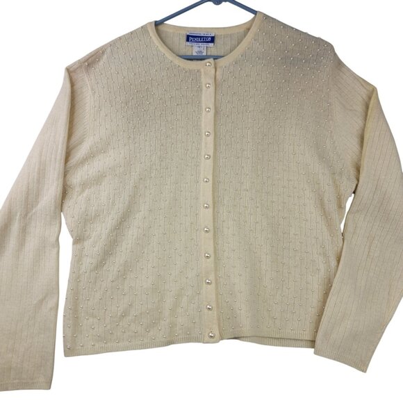 Pendleton Womens Pearl Button Large Embellished Lambswool Angora Cardigan New - Picture 1 of 10